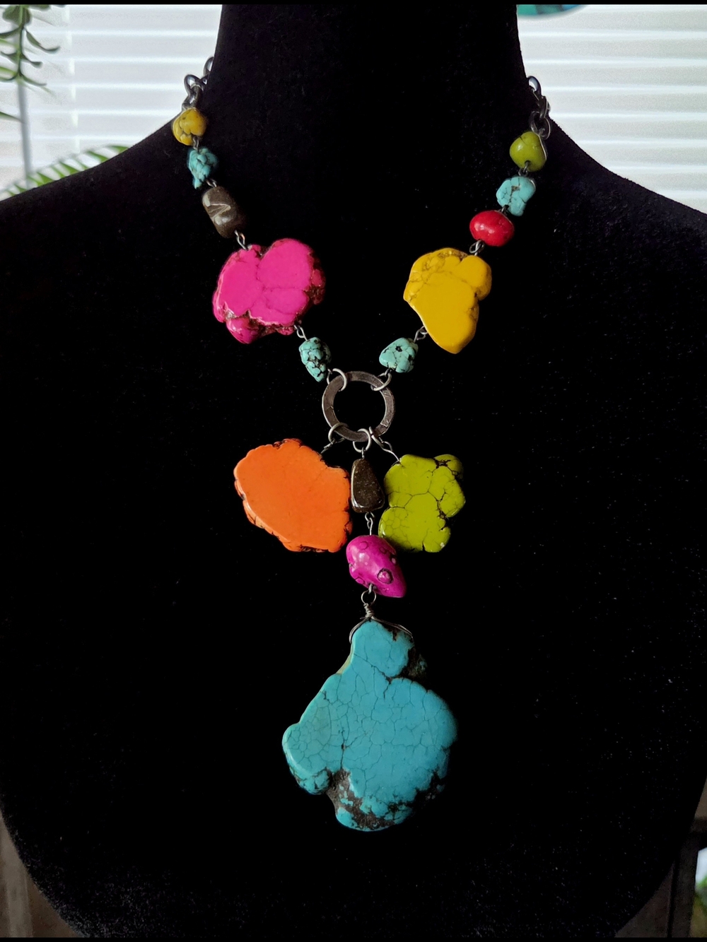Vibrant Summer Long Howlite Chunky Statement Necklace